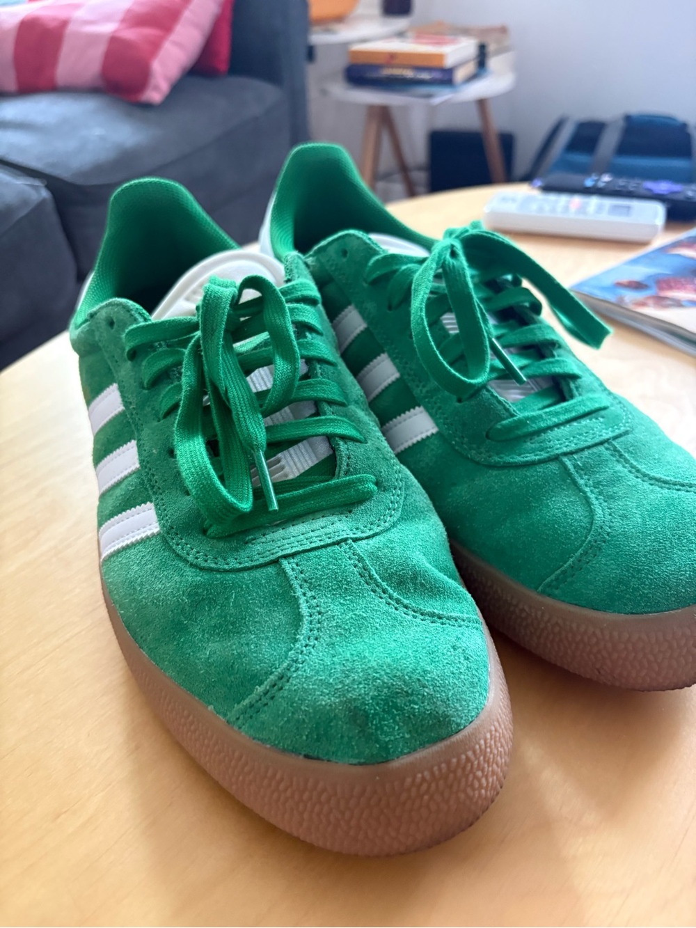 Adidas Green Suede Sneakers with White Stripes